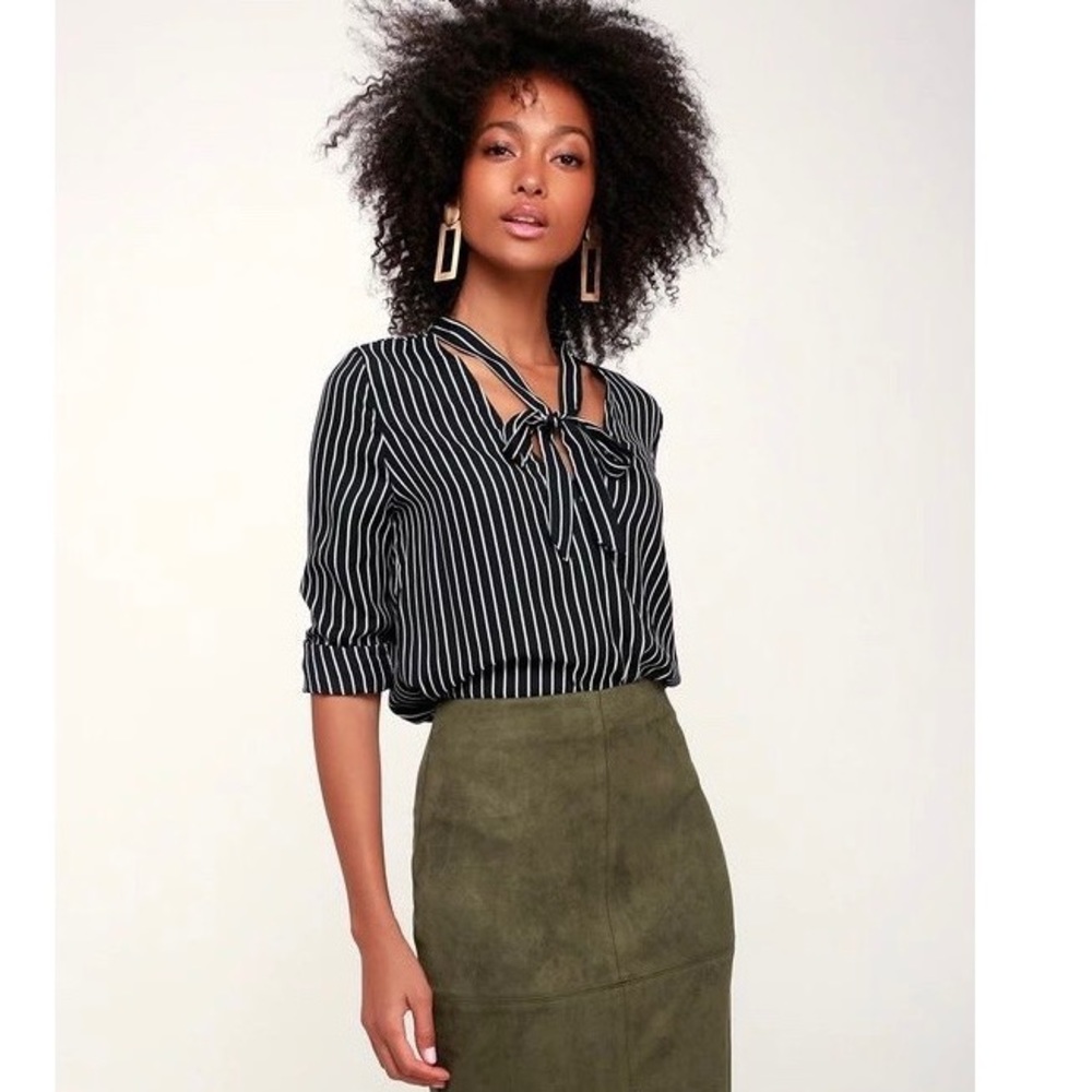 VINTAGE Genuine Suede Olive Green Pencil Skirt